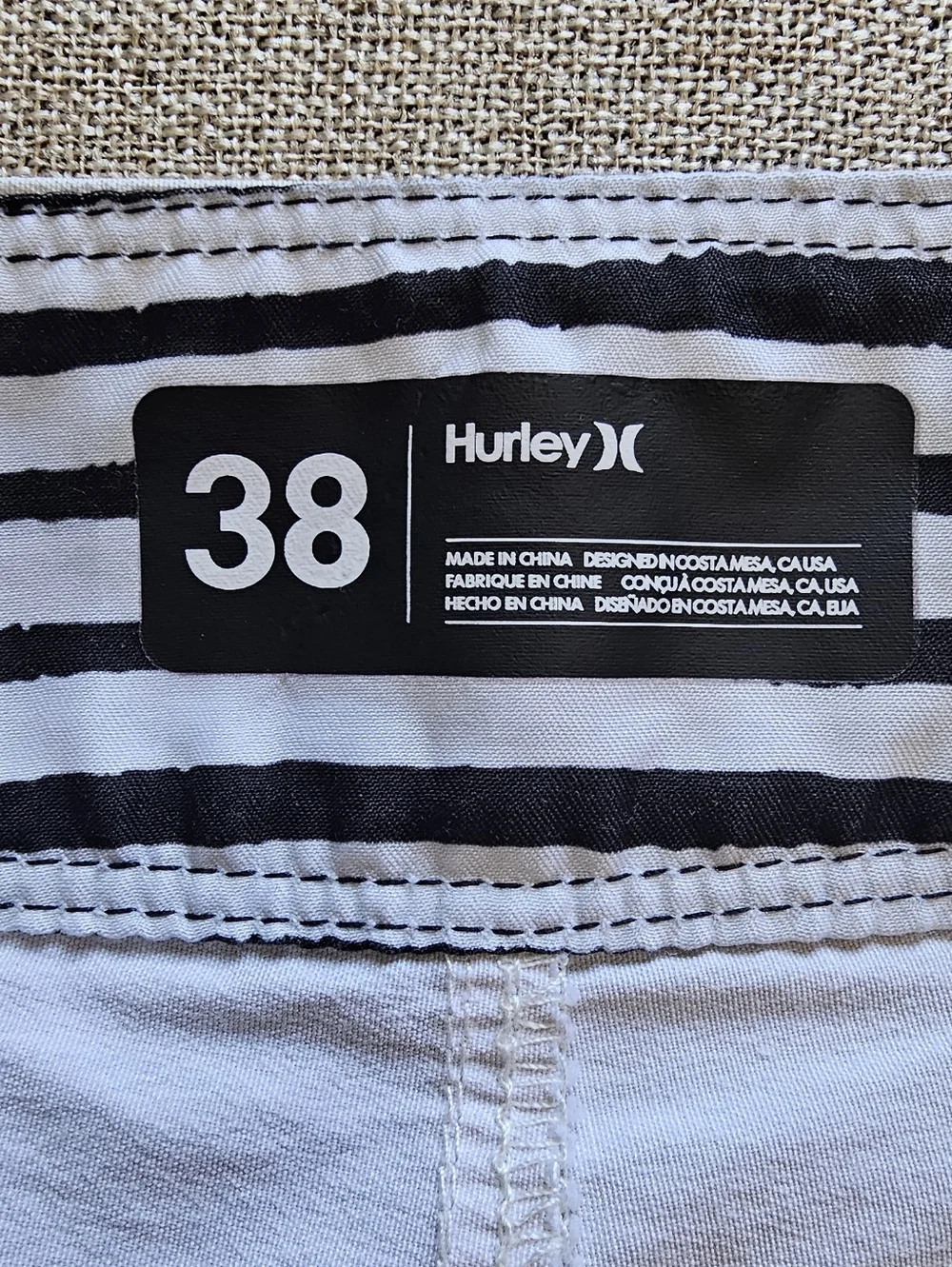 Pendleton/Hurley White Boardshorts with Teal, Pink, Yellow & Gray Stripes